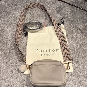 Tan/Gray Pom Pom London Crossbody Bag